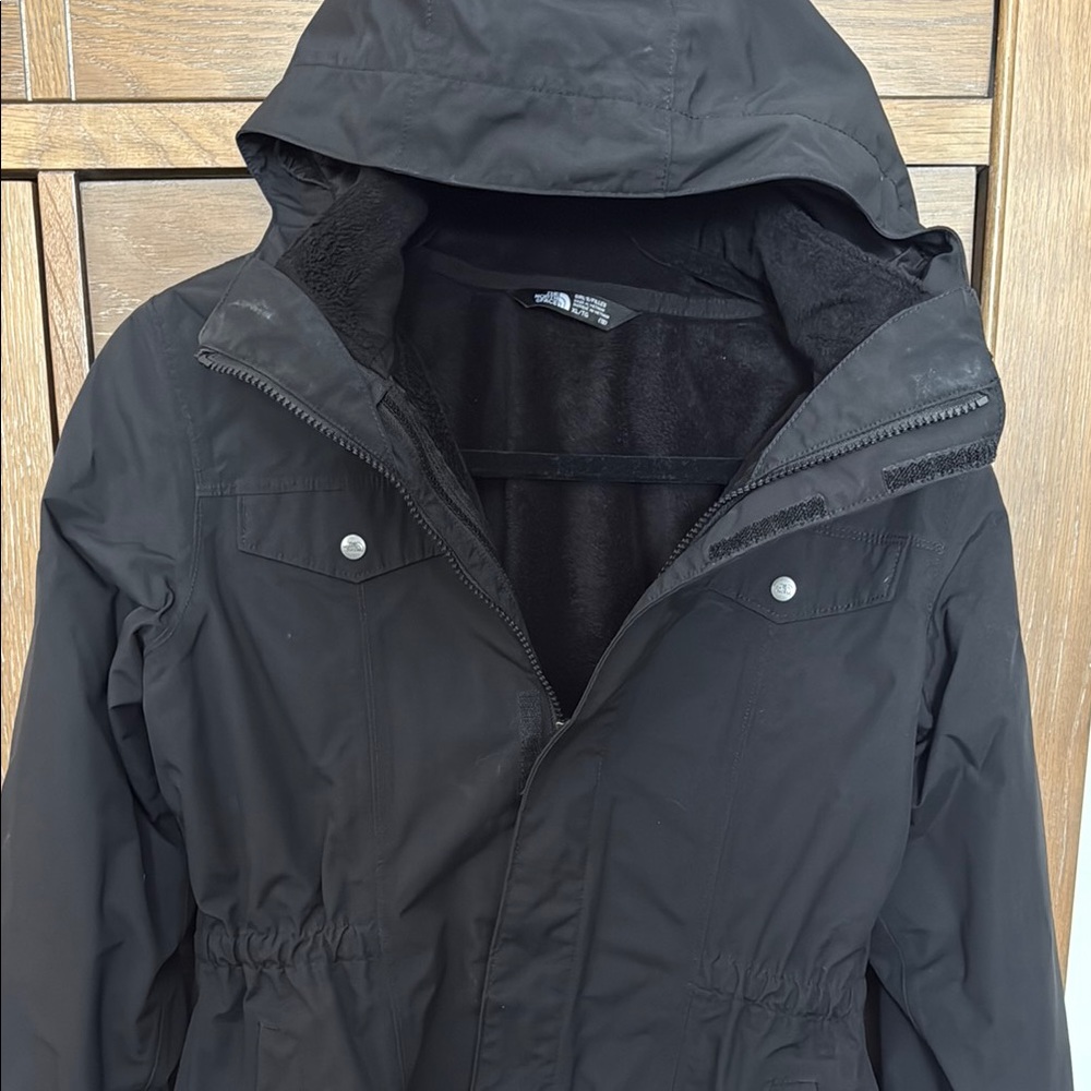 The North Face Kids Black Hooded Coat with removable fleece